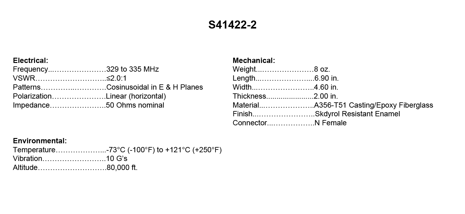 S414222_Specs Sensor Systems Inc., Aircraft Antenna
