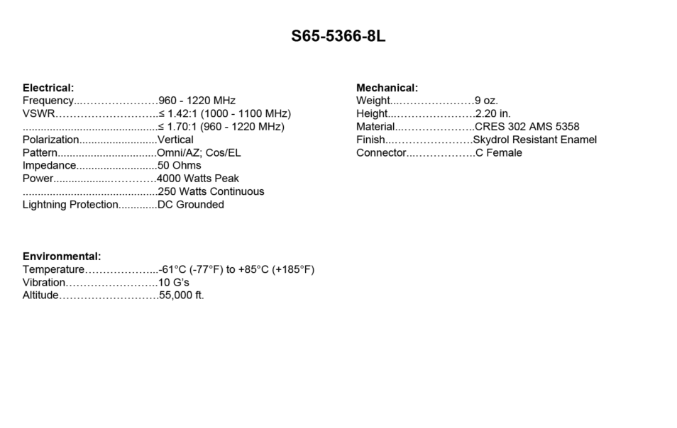 S6553668L_Specs Sensor Systems Inc., Aircraft Antenna