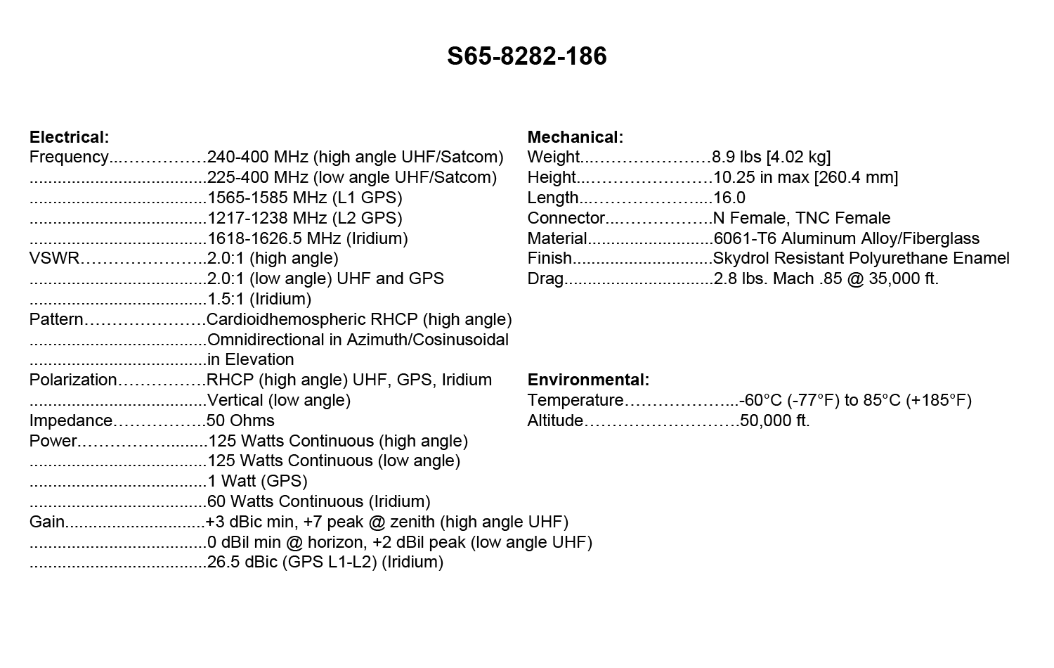 s658282186specs Sensor Systems Inc., Aircraft Antenna